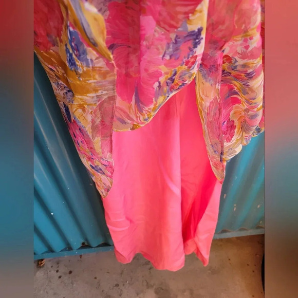 Vintage Pink Floral Chiffon Dress  Long Sleeves Long Small 70s Mrs, Roper - Picture 12 of 12